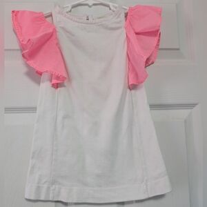 Crewcuts Pink and White Casual Dress with Ruffle Sleeves